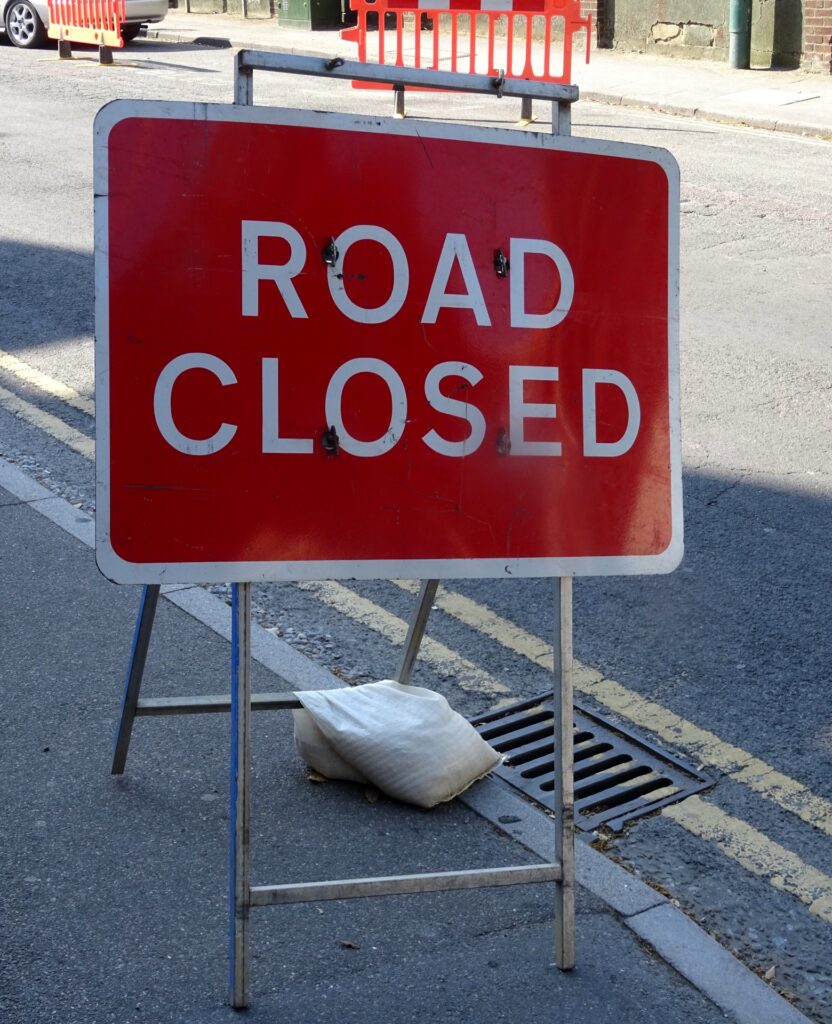 road closure street sign