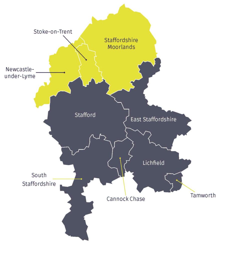 area map for north and south staffordshire